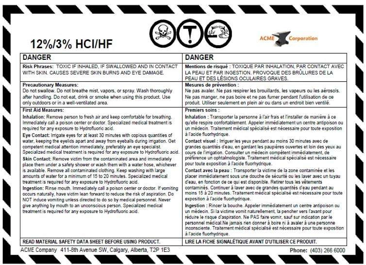 Example of a WHMIS 1988 supplier label